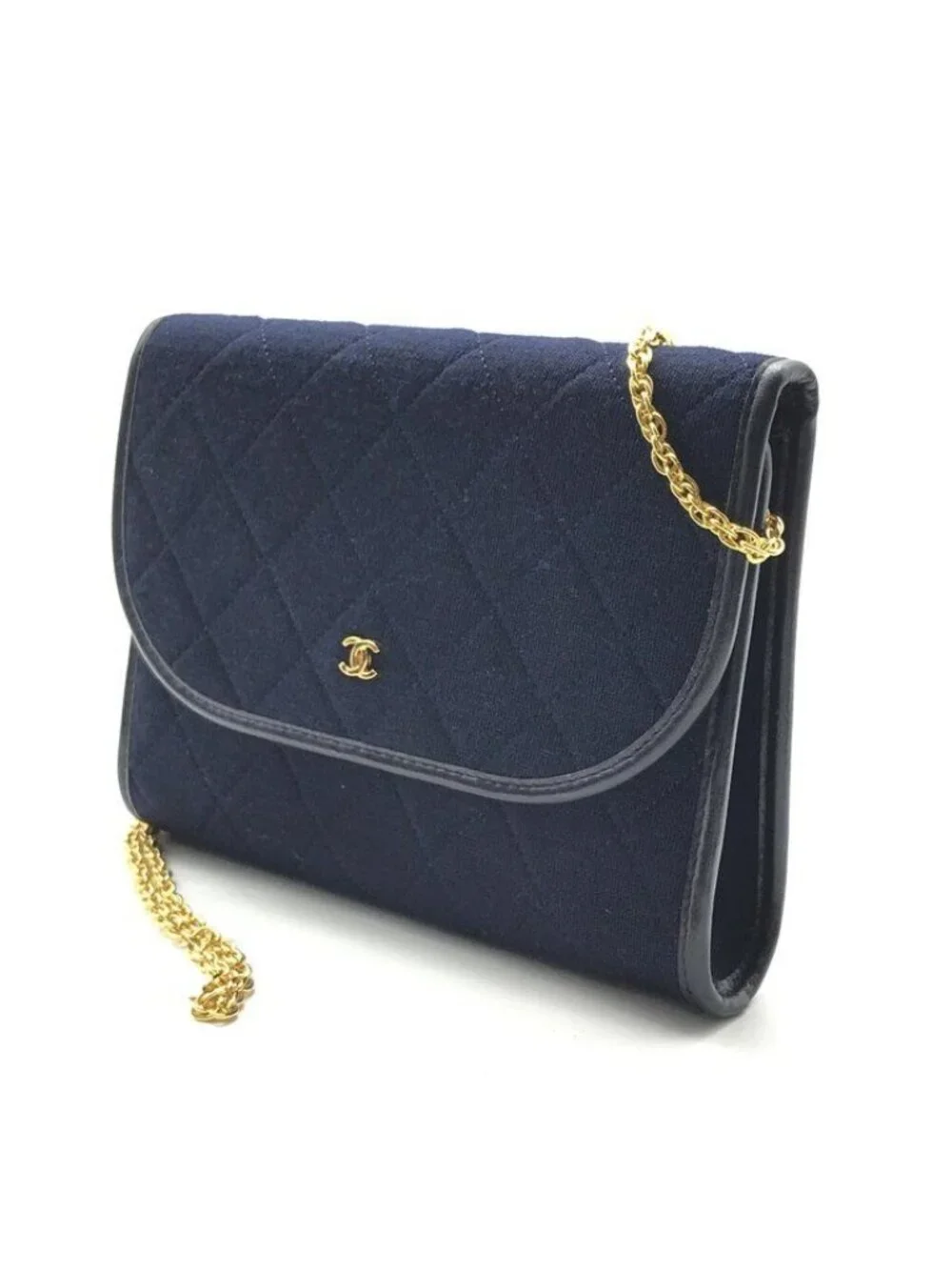 Chanel Cotton Quilted Mini Shoulder Bag Navy Gold